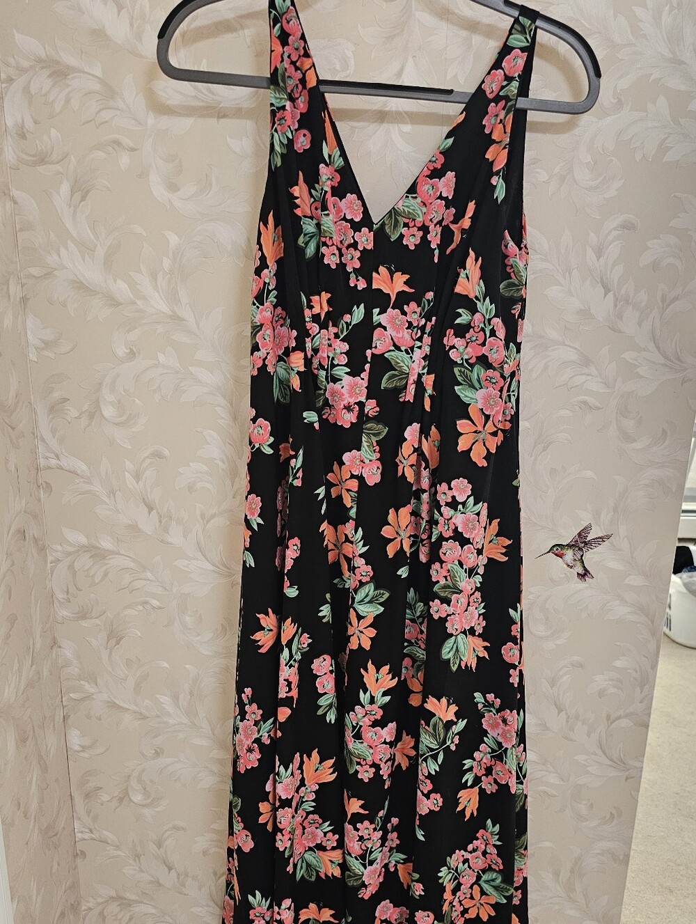 Ann Taylor Black Maxi Dress with Pink & Coral Floral Print